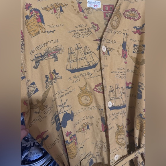 1970s Vintage Enro Americana Bicentennial print house dress with belt L XL - Picture 2 of 4